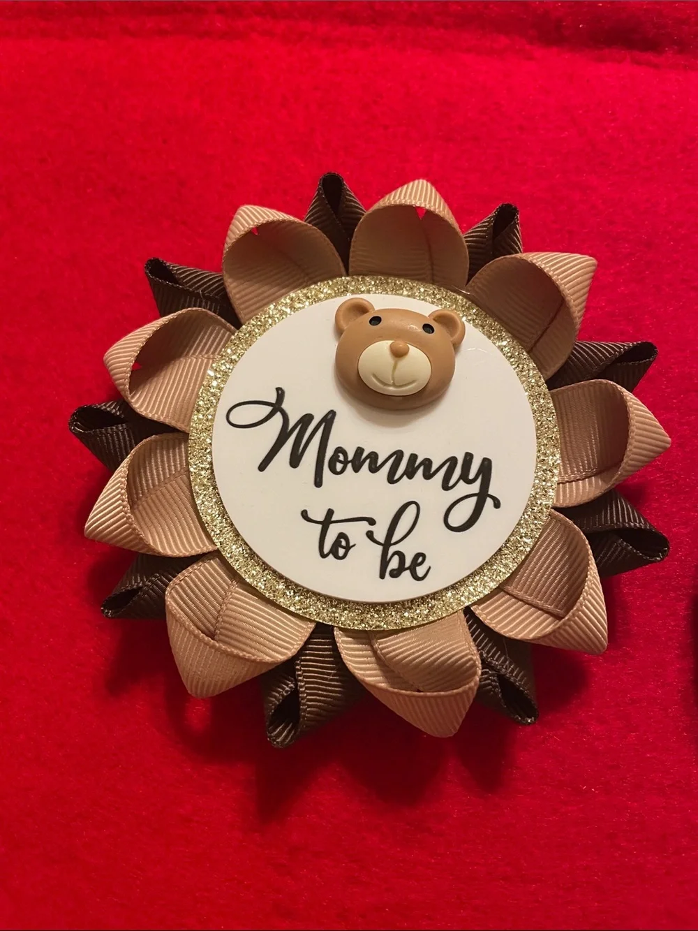Mommy to Be Rosette Badge Set - Brown and Rose Gold
